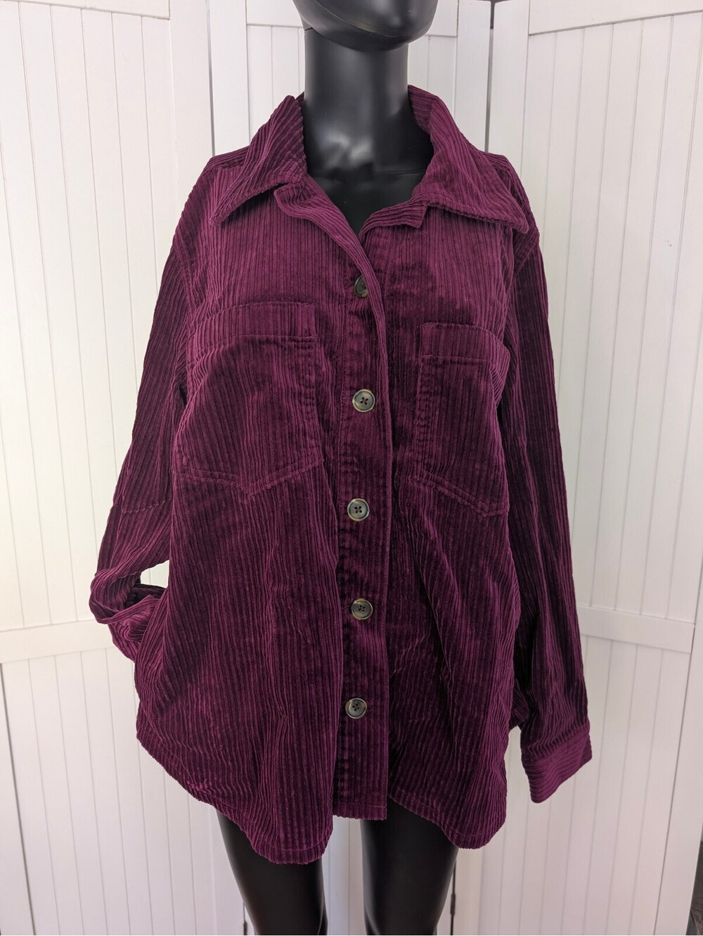 Lands’ End Women’s Wide Wale Corduroy Shirt Jacket XL 18 Burgundy Shacket